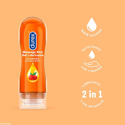 Durex Gel Lubricante Massage 2 en 1 Estimulante Gel de Masaje Erótico y Lubricante Íntimo con Guaraná - 200 ml