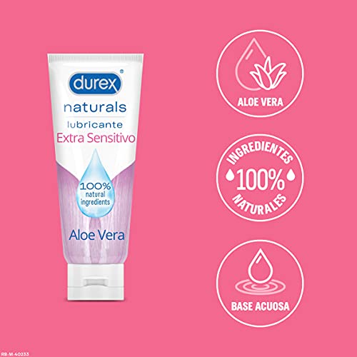 Durex Naturals Extra Sensitivo Lubricante Base Agua, Aloe Vera, % Natural Sin Fragancia, Colorantes ni Agentes Irritantes, 100 Ml