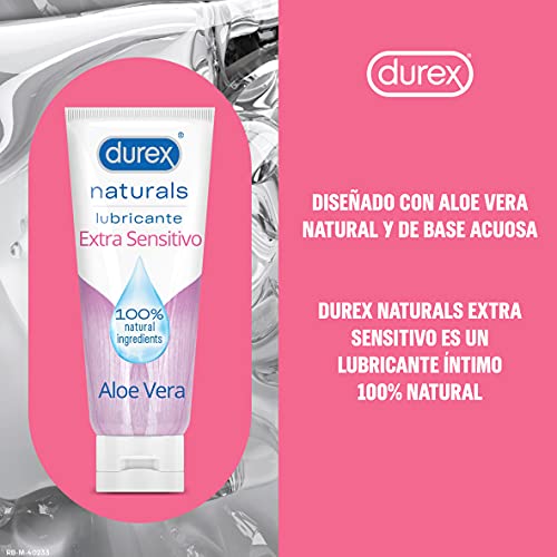 Durex Naturals Extra Sensitivo Lubricante Base Agua, Aloe Vera, % Natural Sin Fragancia, Colorantes ni Agentes Irritantes, 100 Ml