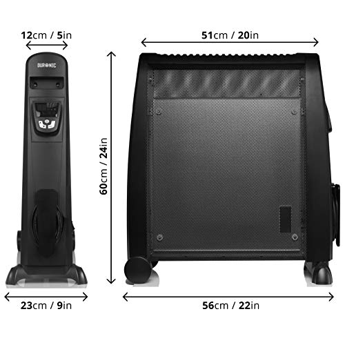 Duronic HV102 Radiador Eléctrico 2500W de Panel de Mica - Estufa sin Aceite Que calienta en 1 Minuto – Control por Pantalla Digital - Bajo Consumo y Ligero