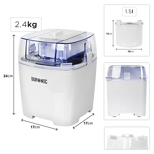 Duronic IM540 Heladera con bol de congelación de 1.5L para hacer postres caseros como helados, sorbete y yogur helado caseros en 15-30 minutos - Gran potencia - Incluye pala y accesorios