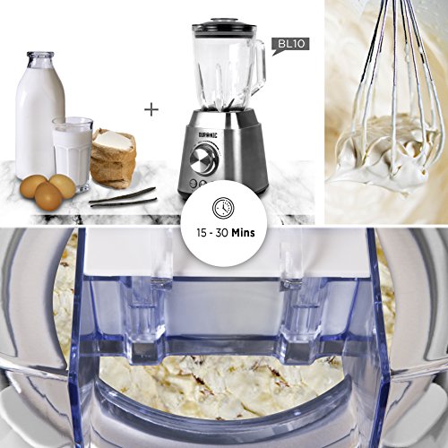 Duronic IM540 Heladera con bol de congelación de 1.5L para hacer postres caseros como helados, sorbete y yogur helado caseros en 15-30 minutos - Gran potencia - Incluye pala y accesorios