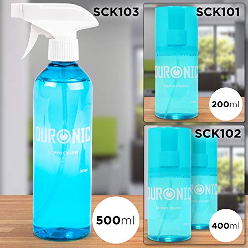 Duronic SCK102 Spray Limpiador x2 de 200ml para Pantallas LCD TFT LED Plasma OLED 4K TV iPad Smartphone para Ordenadores portátiles y Lentes de cámaras y Gafas – Kit de Spray y paño de Microfibra