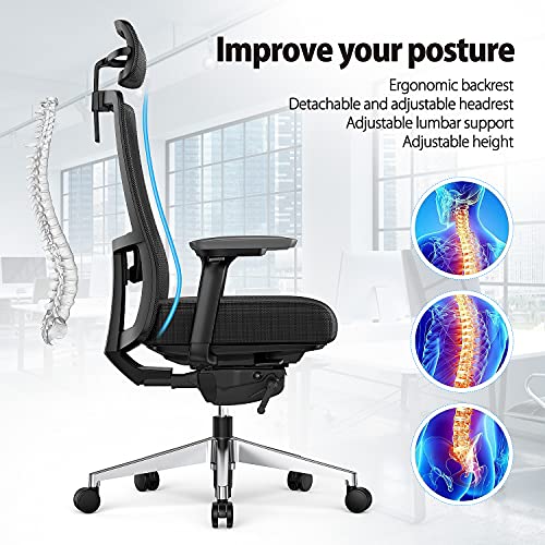 Duwinson Silla ErgonóMica Para Oficina en Casa con Reposabrazos de Ajuste de 4 Direcciones, Respaldo de Ajuste Reclinable,Reposacabezas Ajustable,Soporte Lumbar Acolchado, Asiento Deslizante Giratorio