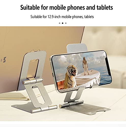 DXIA Soporte Móvil/Tablet, Multiángulo Soporte Teléfono, Soporte Dock Base Plegable & Portátil con Almohadilla de Silicona Antideslizante, para Teléfono Móvil Phone e Tablets, Plata