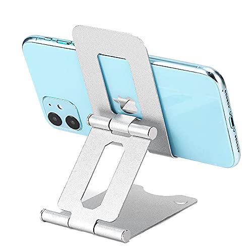 DXIA Soporte Móvil/Tablet, Multiángulo Soporte Teléfono, Soporte Dock Base Plegable & Portátil con Almohadilla de Silicona Antideslizante, para Teléfono Móvil Phone e Tablets, Plata