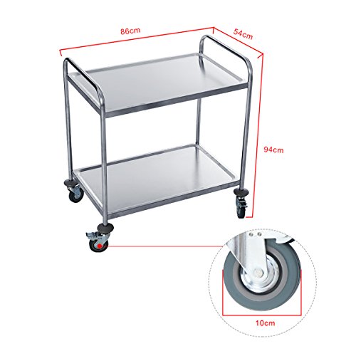 DXP Carrito de servicio Carrito cocina/Camarera con 2/3 bandejas 100% acero inoxidable (con 2 bandejas)