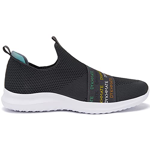 DYKHMATE Zapatillas de Running Mujer Zapatillas Deportivas Ligero Transpirables Malla Sneakers Fitness Atlético Slip On Rainbow Caminar Zapatos (Gris Oscuro,38 EU)