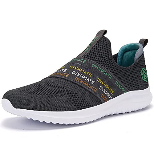 DYKHMATE Zapatillas de Running Mujer Zapatillas Deportivas Ligero Transpirables Malla Sneakers Fitness Atlético Slip On Rainbow Caminar Zapatos (Gris Oscuro,38 EU)