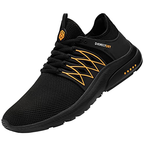 DYKHMILY Zapatillas de Seguridad Hombre Impermeable Antideslizante Ligeras Zapatos de Seguridad Transpirable Trabajo Punta de Acero Calzado de Seguridad Deportivo (Mandarina Negra,45 EU)