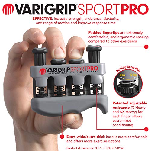 Dynatomy VariGrip Sport PRO Fortalecedor de dedos, resistencia ajustable, extra pesado, ultra extra pesado, ejercitador de dedos, de manos, fortalecedor de agarre, formador de callos, (VGSP-PRO)