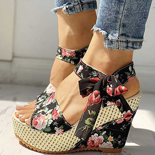 DZQQ Moda INS Hot Lace Ocio Mujeres Cuñas Zapatos de tacón de Mujer Sandalias de Verano Plataforma de Fiesta Zapatos de Tacones Altos Mujer