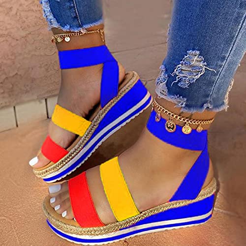 DZQQ Nuevas Sandalias de Verano para Mujer, cuñas, Estampado étnico, Moda, Zapatos Casuales de Serpiente, Zapatos de Mujer con Cordones, Sandalias de Playa de Talla Grande para Mujer