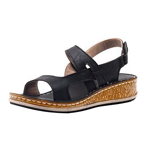 DZQQ Sandalias de Mujer Verano 2021 Zapatos Femeninos Mujer Peep-Toe Wedge Sandalias cómodas Sandalias Planas Sandalias Femeninas de Talla Grande 43