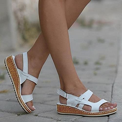 DZQQ Sandalias de Mujer Verano 2021 Zapatos Femeninos Mujer Peep-Toe Wedge Sandalias cómodas Sandalias Planas Sandalias Femeninas de Talla Grande 43