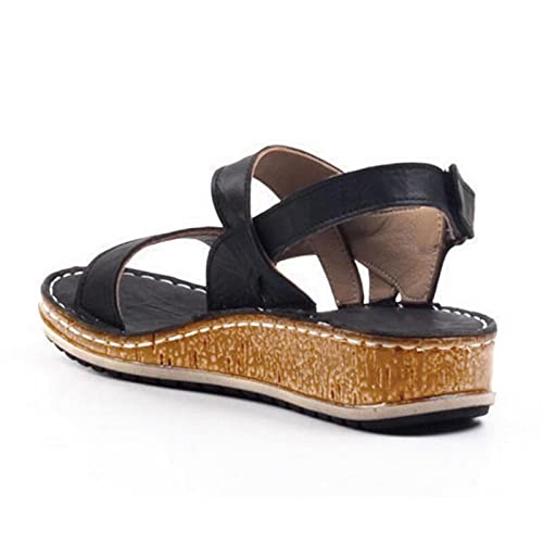 DZQQ Sandalias de Mujer Verano 2021 Zapatos Femeninos Mujer Peep-Toe Wedge Sandalias cómodas Sandalias Planas Sandalias Femeninas de Talla Grande 43