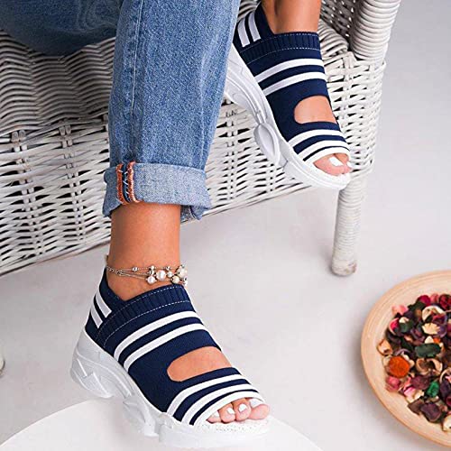 DZQQ Sandalias de Mujer Zapatos de Mujer Tejido elástico Slip On Peep Toe Cuñas Calzado Sandalias de Plataforma de Verano Zapatillas de Deporte Casuales para Mujer