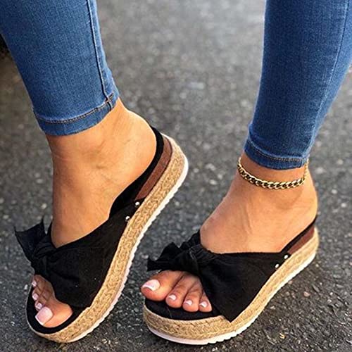 DZQQ Sandalias para Mujer, Zapatos de Verano, cuñas, Sandalias Bonitas de Fondo Grueso, Verano 2020, Sandalias de Plataforma Impermeables con Lazo de Mariposa, Zapatos