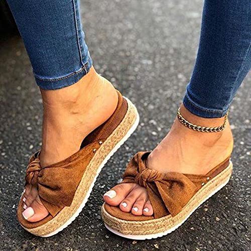 DZQQ Sandalias para Mujer, Zapatos de Verano, cuñas, Sandalias Bonitas de Fondo Grueso, Verano 2020, Sandalias de Plataforma Impermeables con Lazo de Mariposa, Zapatos