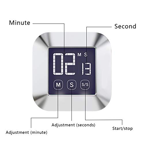 E-More - Temporizador de cocina digital con pantalla táctil, reloj magnético de cuenta atrás con pantalla LCD grande y alarma