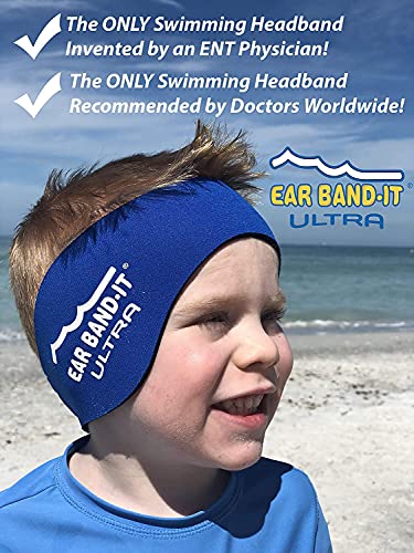 Ear Band-It Diadema de natación (retener el Agua, Sujetar Tapones para los oídos) Recomendado por el médico y protección contra el Agua Mediano (Edades 4-9) Azul