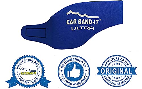 Ear Band-It Diadema de natación (retener el Agua, Sujetar Tapones para los oídos) Recomendado por el médico y protección contra el Agua Mediano (Edades 4-9) Azul