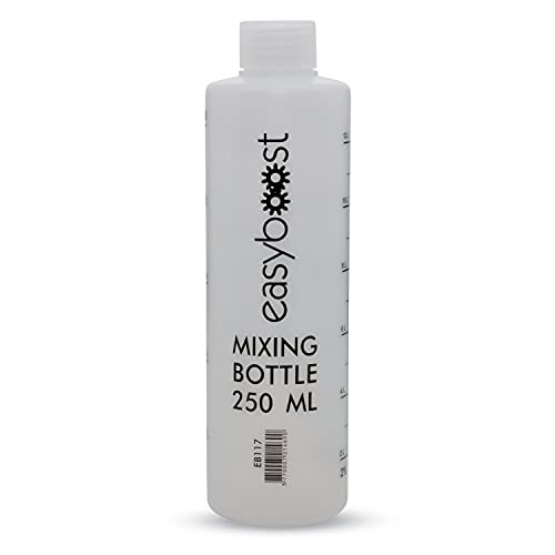 Easyboost Dosificador de Aceite para Mezcla Gasolina Motores 2 Tiempos 2% 2,5% 3% 4% 5% 6% Con Tapa 250 ml Scooter Moto Cortacésped Desbrozadora Sierra Cadena Bw’s Jog-R Yamaha Aerox AM6 Derbi