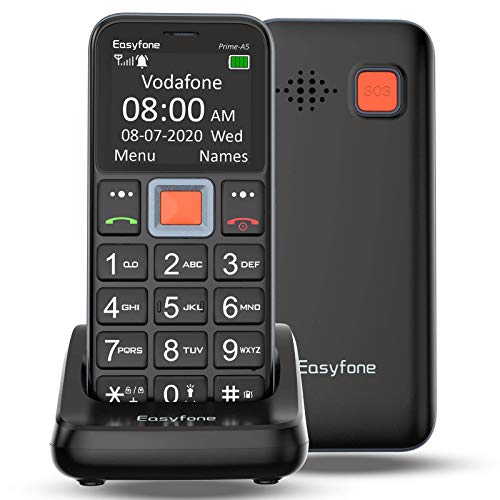 Easyfone Prime-A5 Teléfono Móvil para Personas Mayores con Teclas Grandes, Fácil de Usar Móviles para Ancianos con Botón SOS y Base de Carga