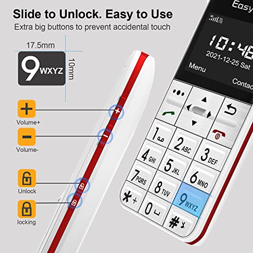 Easyfone Prime-A7 4G Teléfono Móvil para Personas Mayores con Teclas Grandes, Botón SOS con GPS, Compatible con Audífonos, Batería de 1500 mAh con Base de Carga, Sin Contrato (Blanco 4G LTE)