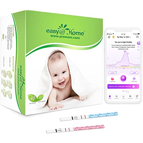 Easy@Home 40 Tiras de Ovulación y 10 Tiras de Embarazo, Kits de Tests de Ovulación y Fertilidad, Impulsado por la App Ovulación Premom gratuita Español Ovulación y fertilidad