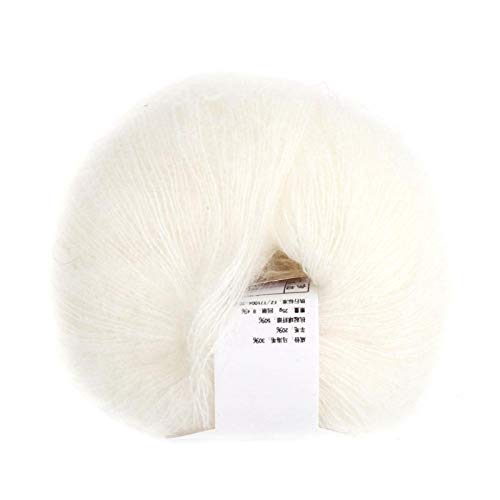 Eatbuy Hilo de Lana de Angora - Popular Suave Mohair Pashm Knit Hilo de Lana Larga de Angora Caliente (con Ganchillo)(Blanco)