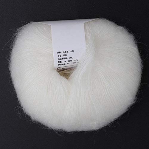 Eatbuy Hilo de Lana de Angora - Popular Suave Mohair Pashm Knit Hilo de Lana Larga de Angora Caliente (con Ganchillo)(Blanco)