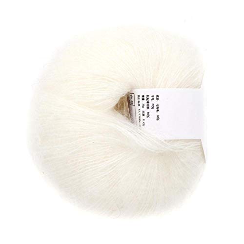 Eatbuy Hilo de Lana de Angora - Popular Suave Mohair Pashm Knit Hilo de Lana Larga de Angora Caliente (con Ganchillo)(Blanco)