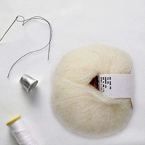 Eatbuy Hilo de Lana de Angora - Popular Suave Mohair Pashm Knit Hilo de Lana Larga de Angora Caliente (con Ganchillo)(Blanco)