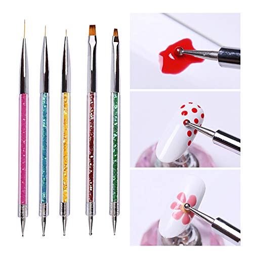 Ebanku 5 Pcs Pinceles para Uñas Juego de Bolígrafo de Dibujo de Uñas, Kit de Manicura de Pintura de Punto de Punta de Arte Línea de Dibujo de Nylon Herramienta de Manicura