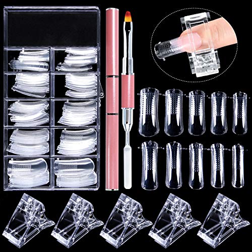 EBANKU Pol ygel Kit Uñas Postizas de Acrílico Clear,Alargador de uñas de gel Kit de Gel de Extensión de Uñas con pincel de polietileno de doble punta y selector de pinzas para uñas de 5 piezas