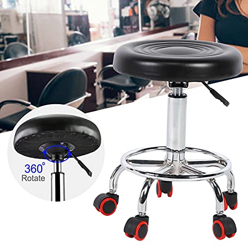 EBTOOLS - Taburete de trabajo giratorio con ruedas, altura ajustable, taburete giratorio con ruedas, asiento giratorio 360º, taburete giratorio, taburete de bar, redondo, color negro