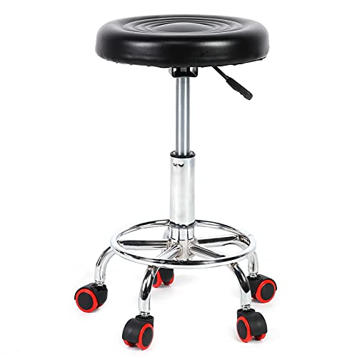 EBTOOLS - Taburete de trabajo giratorio con ruedas, altura ajustable, taburete giratorio con ruedas, asiento giratorio 360º, taburete giratorio, taburete de bar, redondo, color negro