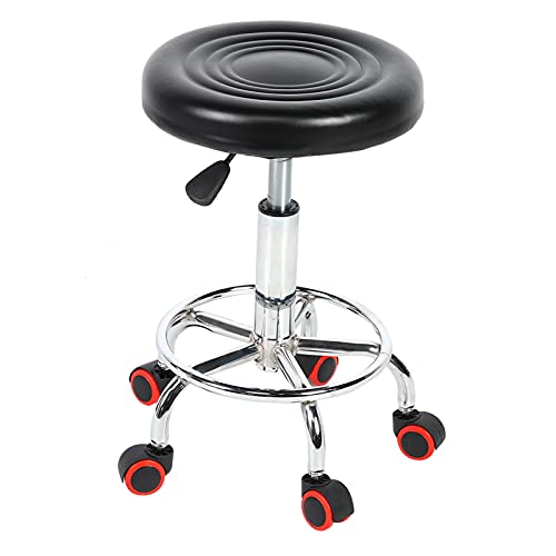 EBTOOLS - Taburete de trabajo giratorio con ruedas, altura ajustable, taburete giratorio con ruedas, asiento giratorio 360º, taburete giratorio, taburete de bar, redondo, color negro