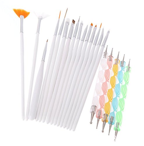 Ecloud Shop® 20pcs la manicura pedicura Belleza Pintura Dibujo Marbling Detalle de cepillo del polaco de la pluma que puntea el sistema de herramienta de acrílico falsas naturales de uñas de gel