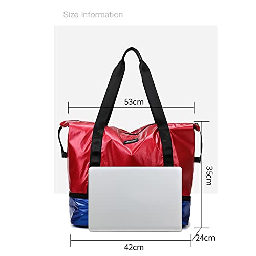 Eco Memos Bolsa Deportiva para Mujer Bolsa de Viaje Impermeable con Bolsillo Mojado y Compartimento para Zapatos, Bolsa de Fitness Bolsa de Mano de Gran Capacidad (Rojo Azul)