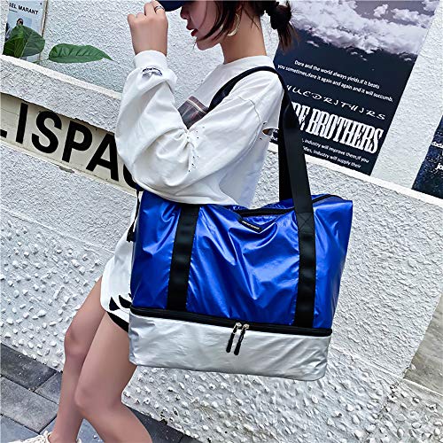 Eco Memos Bolsa Deportiva para Mujer Bolsa de Viaje Impermeable con Bolsillo Mojado y Compartimento para Zapatos, Bolsa de Fitness Bolsa de Mano de Gran Capacidad (Rojo Azul)