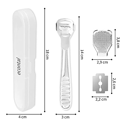 Econtal Cortacallos, Removedor de Callos, Raspador Pies Durezas y Callosidades, Lima Pies Manos Talones, Quita Callos y Durezas, 10 Cuchillas y Caja