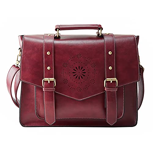 ECOSUSI Bolso de Maletín de Cuero PU para Mujer Bolso de Hombro Bolso de Mensajero para Computadora Portátil Vintage para Mujer Bolso de Trabajo de 14.7 Pulgadas Rojo