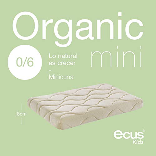 Ecus Kids Colchón de Minicuna Organic, Colchón Para Minicuna de Origen Orgánico, Beige, 75 x 52 x 08