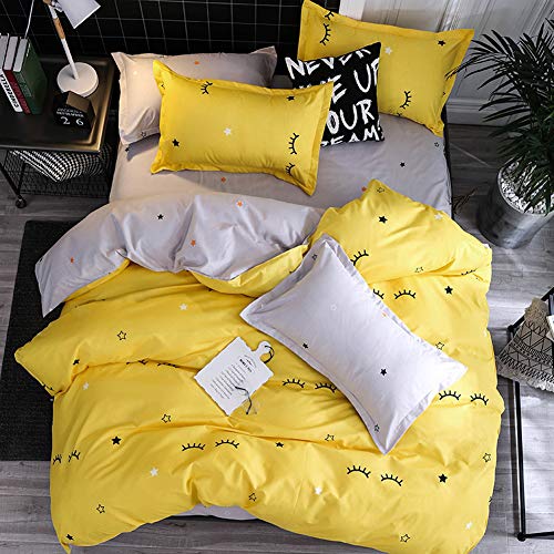 ED-Lumos Juego de Ropa de Cama Microfibra ４Piezas para Cama 105cm Funda nórdica 180x220cm Sábana encimera 230x230cm Funda de Almohada 48x74cm Estrellas pequeñas y Pestañas Lindas