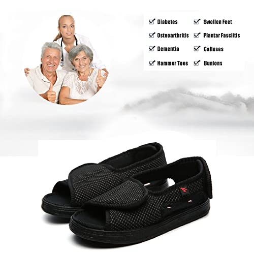 Edema Zapatos hinchados Extra Ancha，Cierres Ajustables Pies hinchados Artritis Calzado ortopédico,Zapatos para Caminar en Interiores y Exteriores，Black▁42