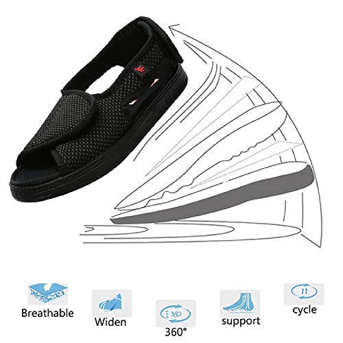 Edema Zapatos hinchados Extra Ancha，Cierres Ajustables Pies hinchados Artritis Calzado ortopédico,Zapatos para Caminar en Interiores y Exteriores，Black▁42