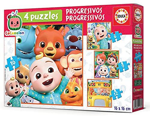 Educa 19138 Cocomelon. Set de 4 Puzzles progresivos de 6, 9, 12 y 16 Piezas. A Partir de 36 Meses, Color Cranberry