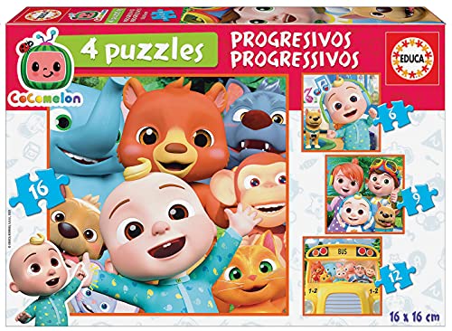 Educa 19138 Cocomelon. Set de 4 Puzzles progresivos de 6, 9, 12 y 16 Piezas. A Partir de 36 Meses, Color Cranberry